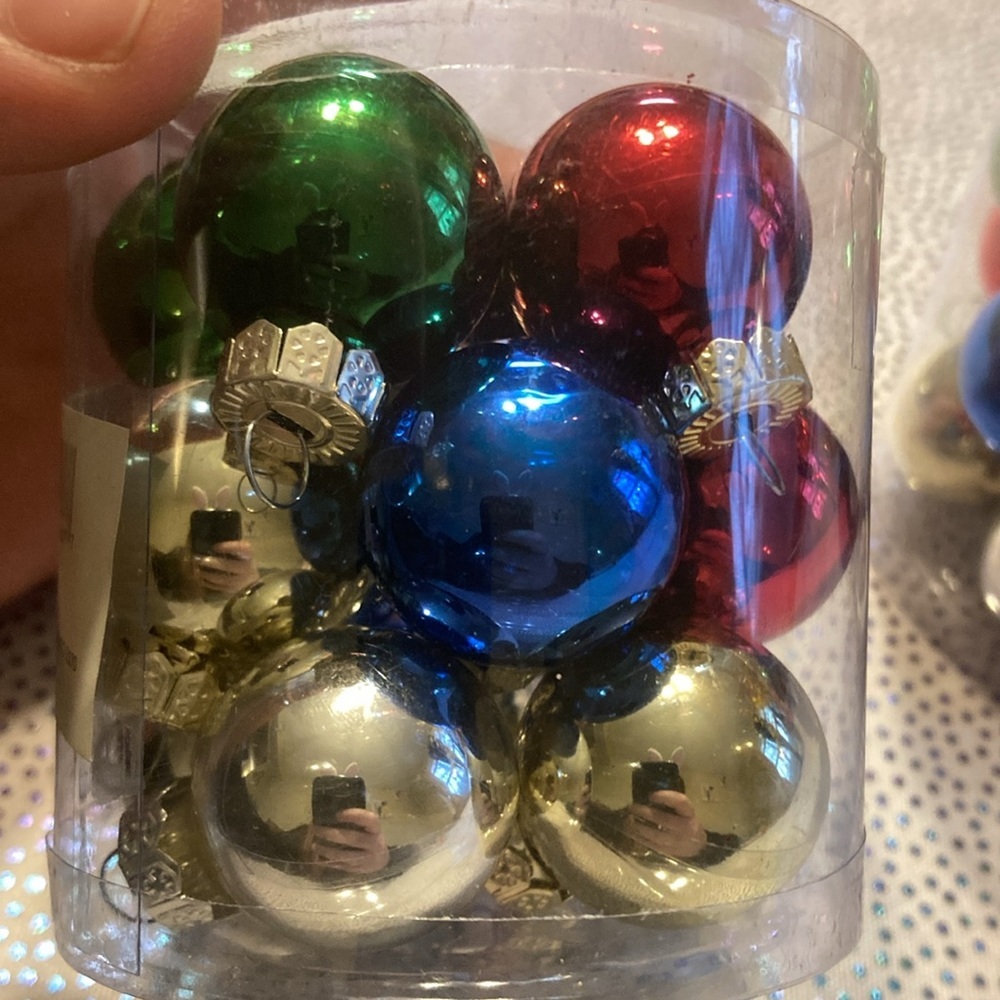2 Pack 30ct Holiday Christmas ball plastic ornaments 1" Blue Gold Green Red mini